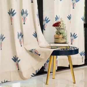 100% Cotton Curtains for Living Room, Bedroom curtains - Pack of 2 curtains, Palm Lagoon Indigo