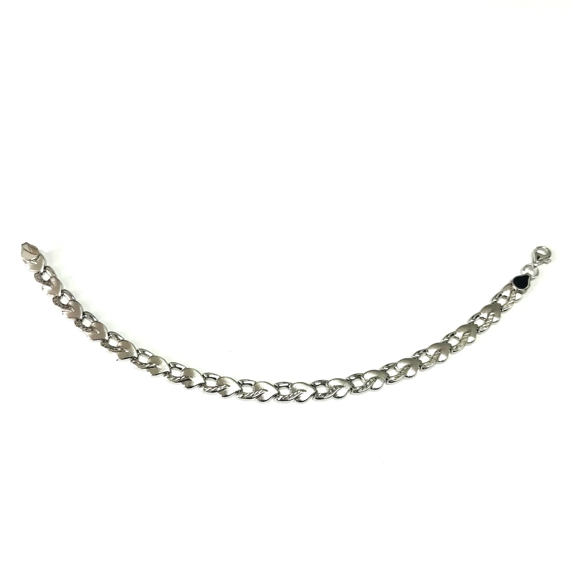 14k White Diamond Cut Heart Shapes Links Bracelet, 7.25"