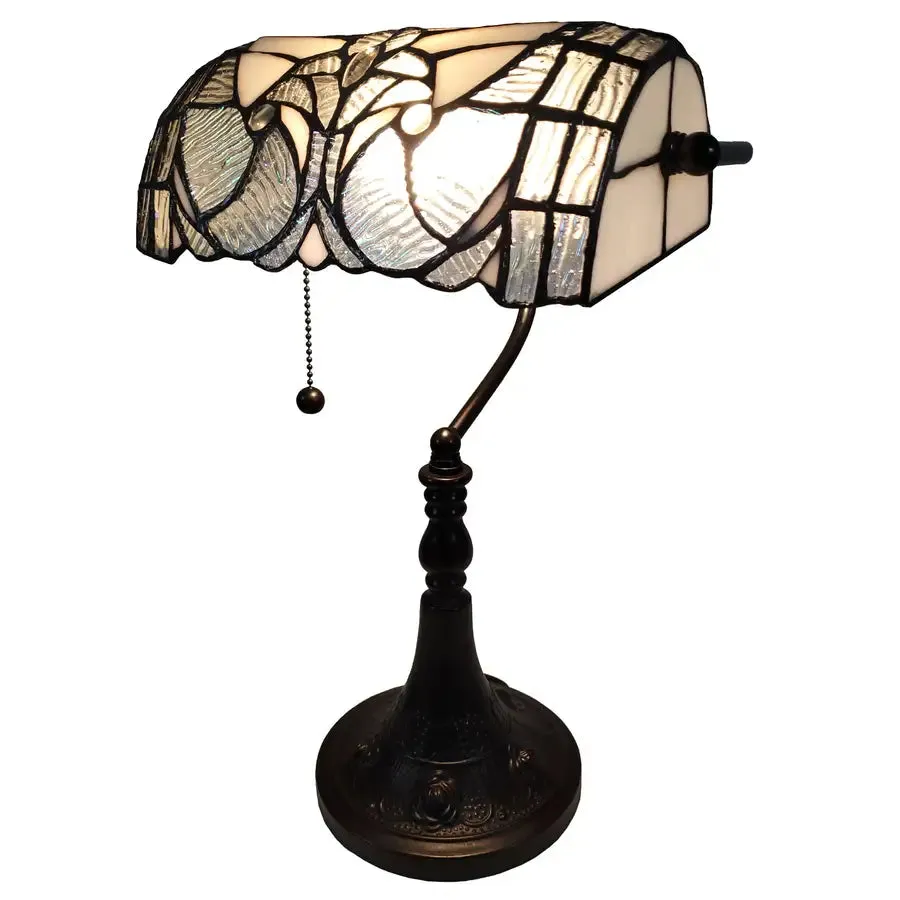 16" Tiffany Style White and Gray Banker Desk Lamp