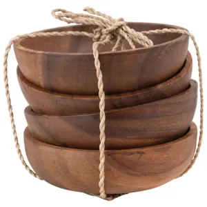 Acacia Wood Bowls with Abaca Tie, Set of 4