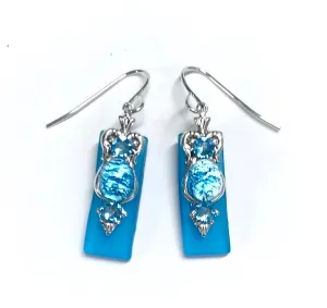 Aqua Stained Glass Earrings with Glass Opal