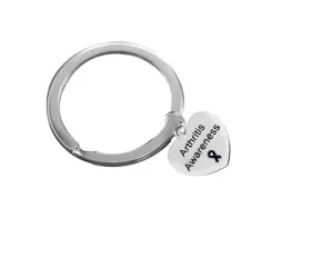 Arthritis Awareness Dark Blue Ribbon Heart Charm Split Style Key Chains