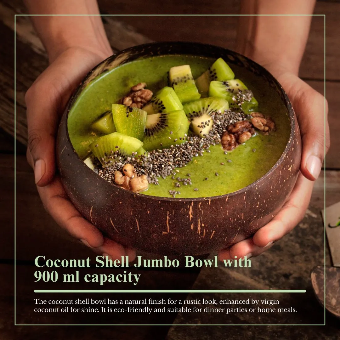 Artisan Jumbo Coconut Shell Bowls And Spoon Sets- 900ml (Set of 2)