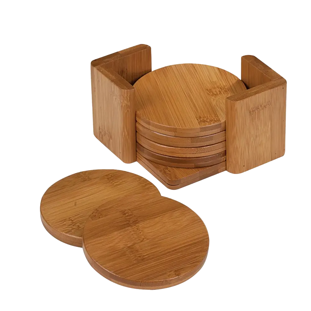 Bamboo Round 6-Coaster Set with Holder