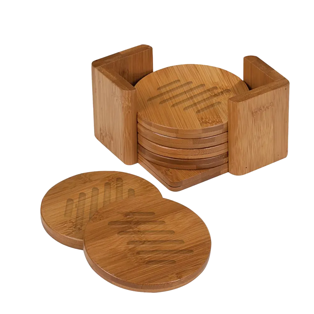 Bamboo Round 6-Coaster Set with Holder