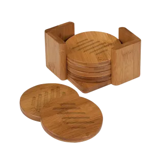 Bamboo Round 6-Coaster Set with Holder