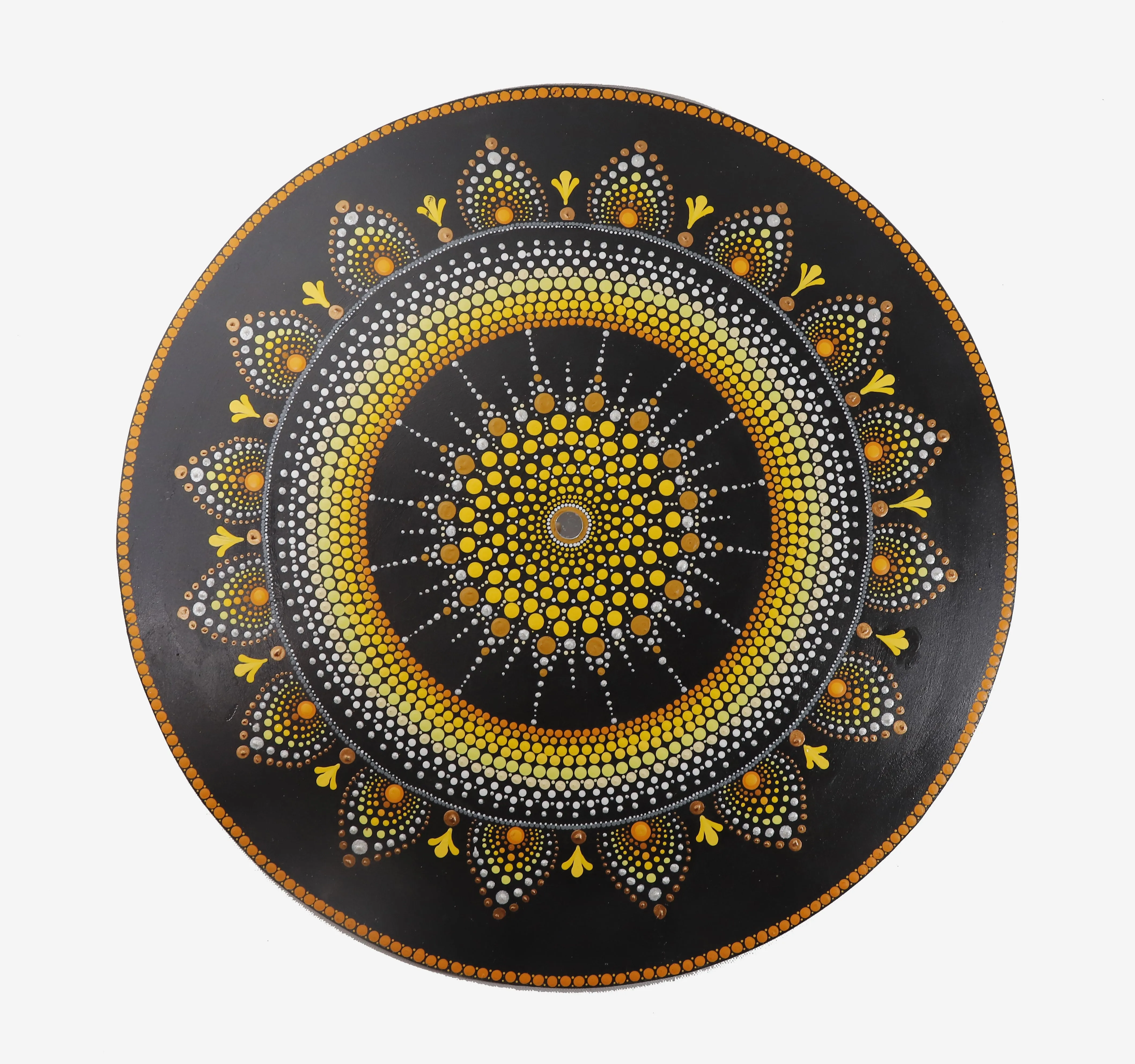 Black Hand-Painted Dot Mandala Wall Hanging