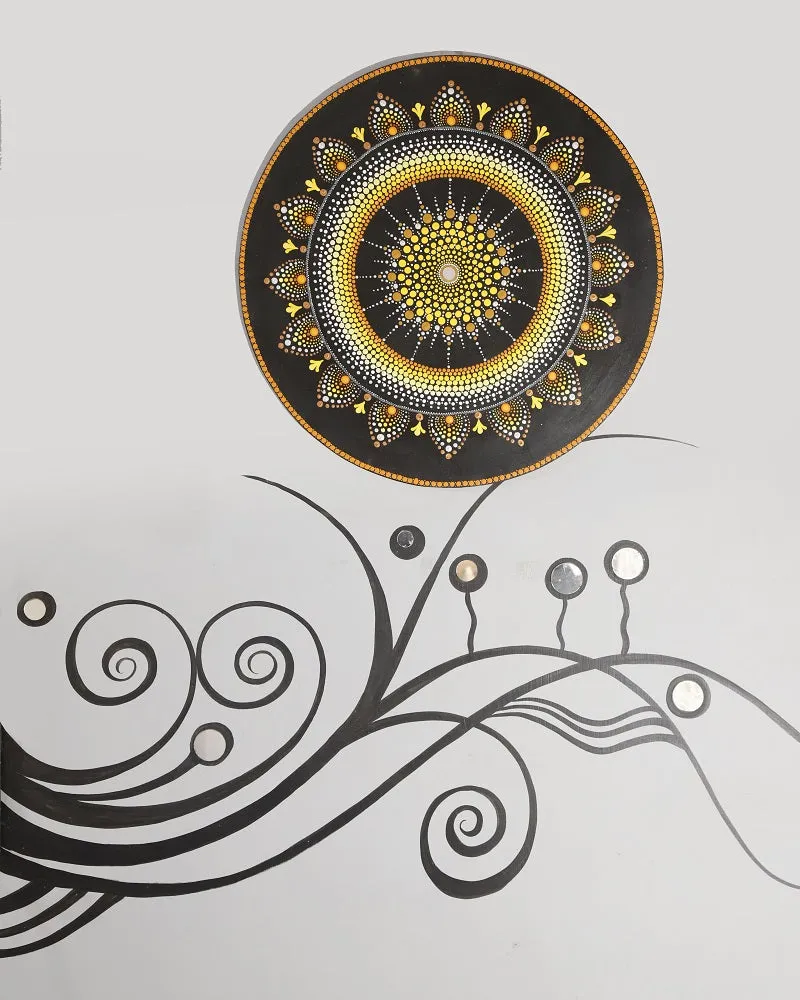 Black Hand-Painted Dot Mandala Wall Hanging