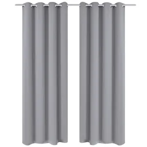 Blackout Curtains 2 pcs with Metal Eyelets 135x175 cm Grey