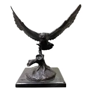 Bronze Flying Owl on Marble Base Sculpture