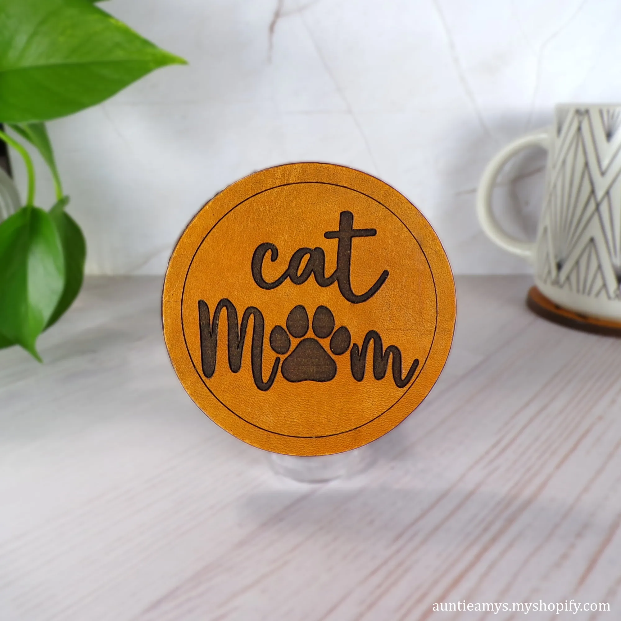 Cat Mom - Leather Coaster