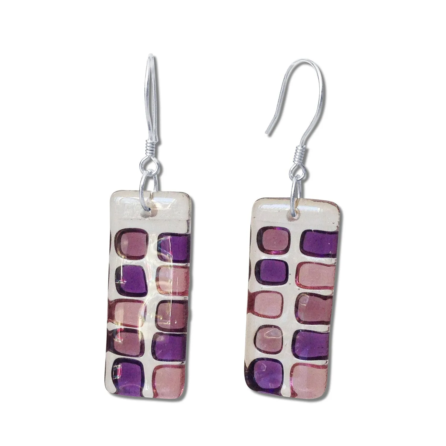 Checkerboard Glass Earrings - Purple