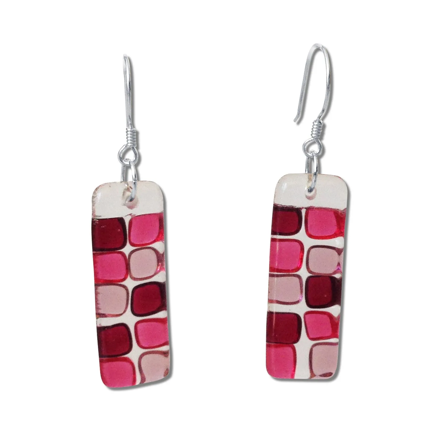 Checkerboard Glass Earrings - Red