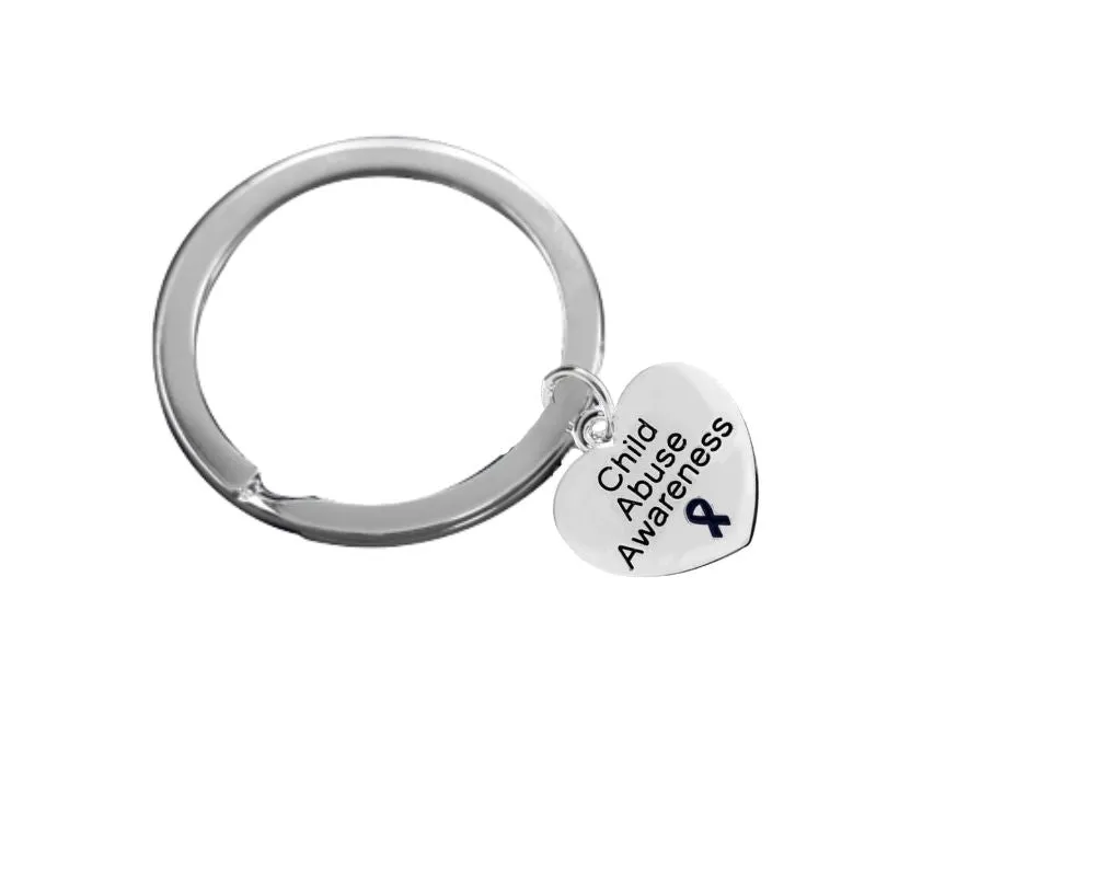 Child Abuse Awareness Dark Blue Ribbon Heart Charm Split Style Key Chains