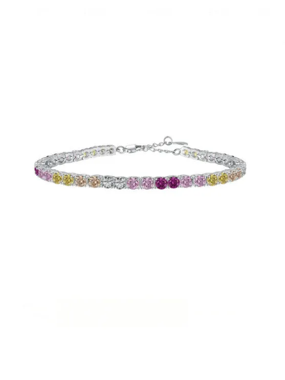 Colorful Tennis Bracelet Pink Round Zircon 925 Sterling Silver Luxury Bracelets