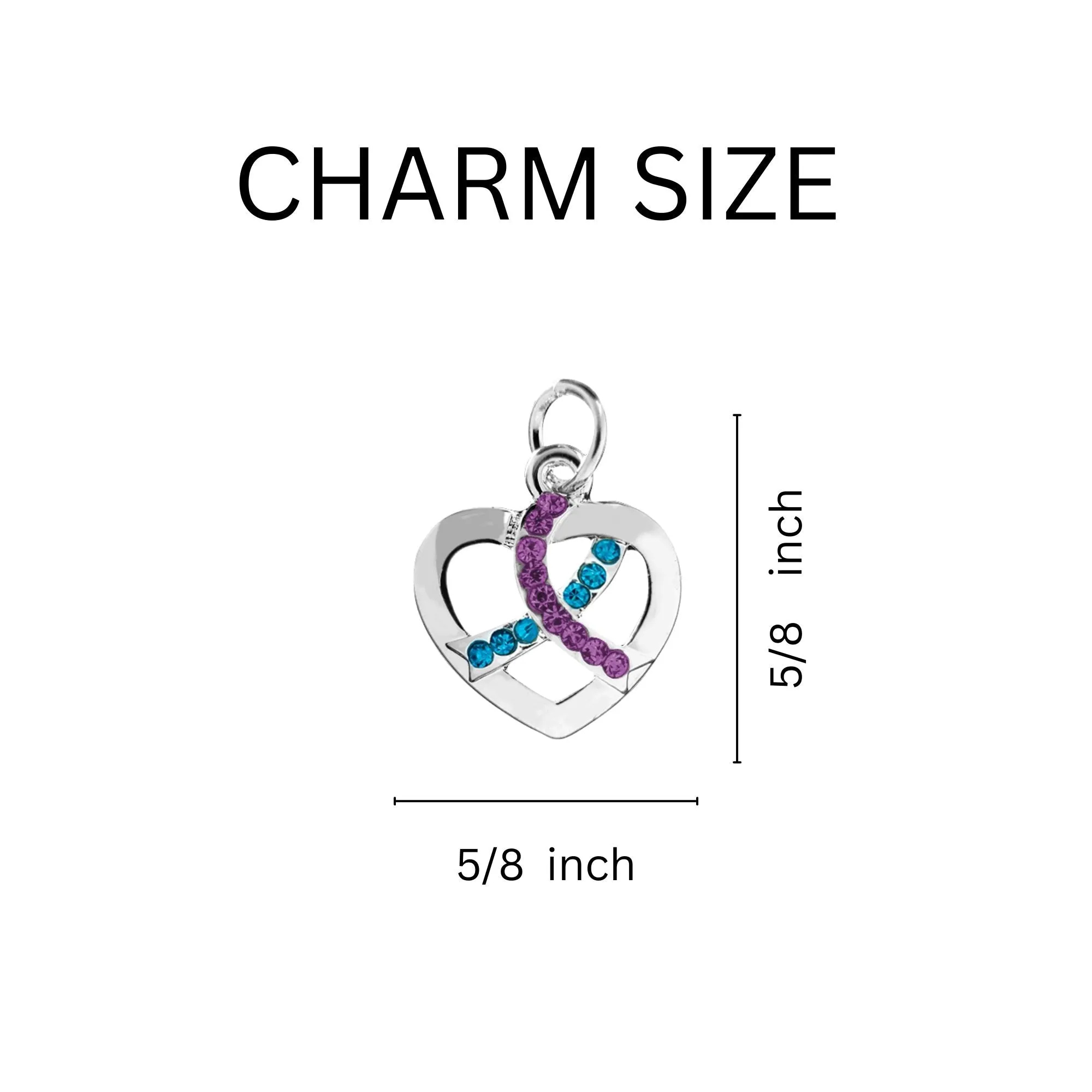 Crystal Teal & Purple Ribbon Silver Heart Key Chains