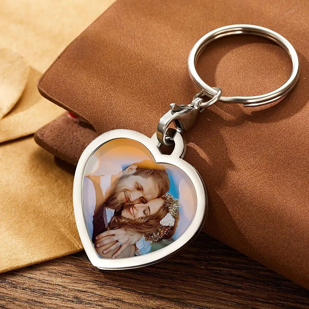 Custom Heart Shaped Photo Keychain Stainless Steel for Lover