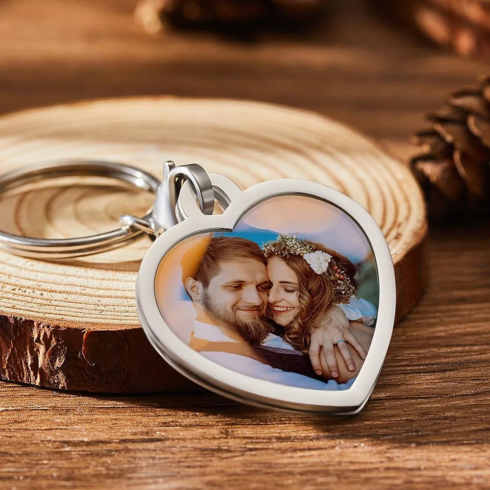 Custom Heart Shaped Photo Keychain Stainless Steel for Lover