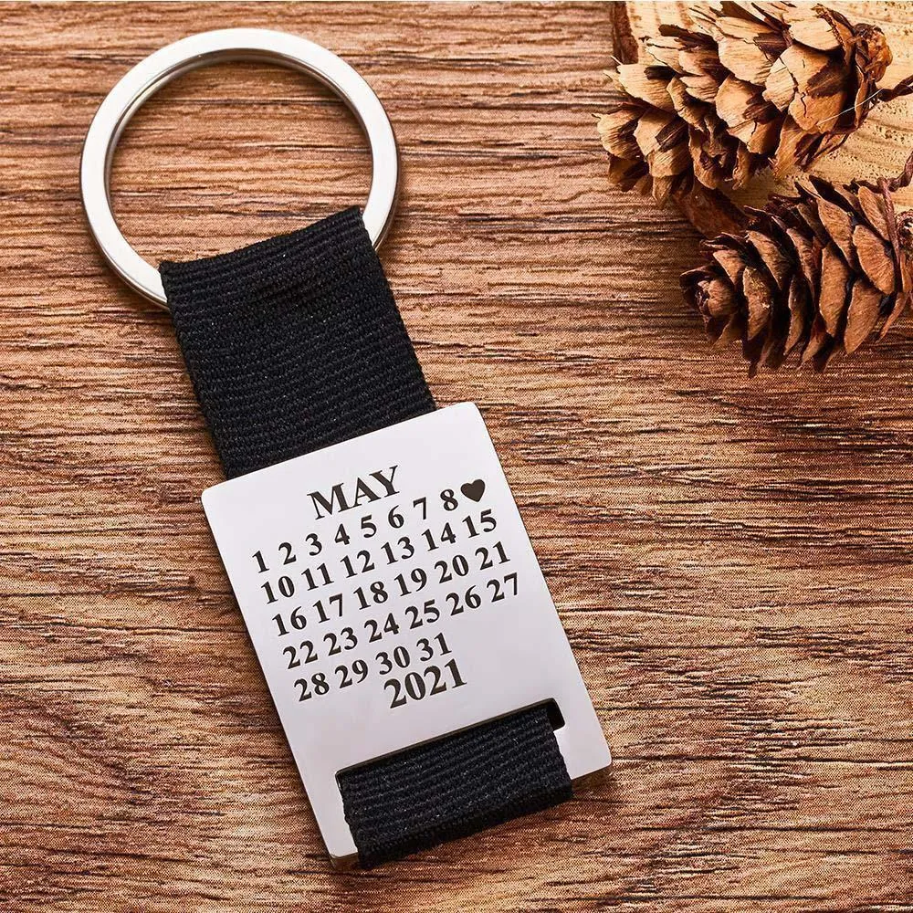 Custom Photo Engraved Calendar Key Chain Keyring Gift for Valentine's Day Gift For Him