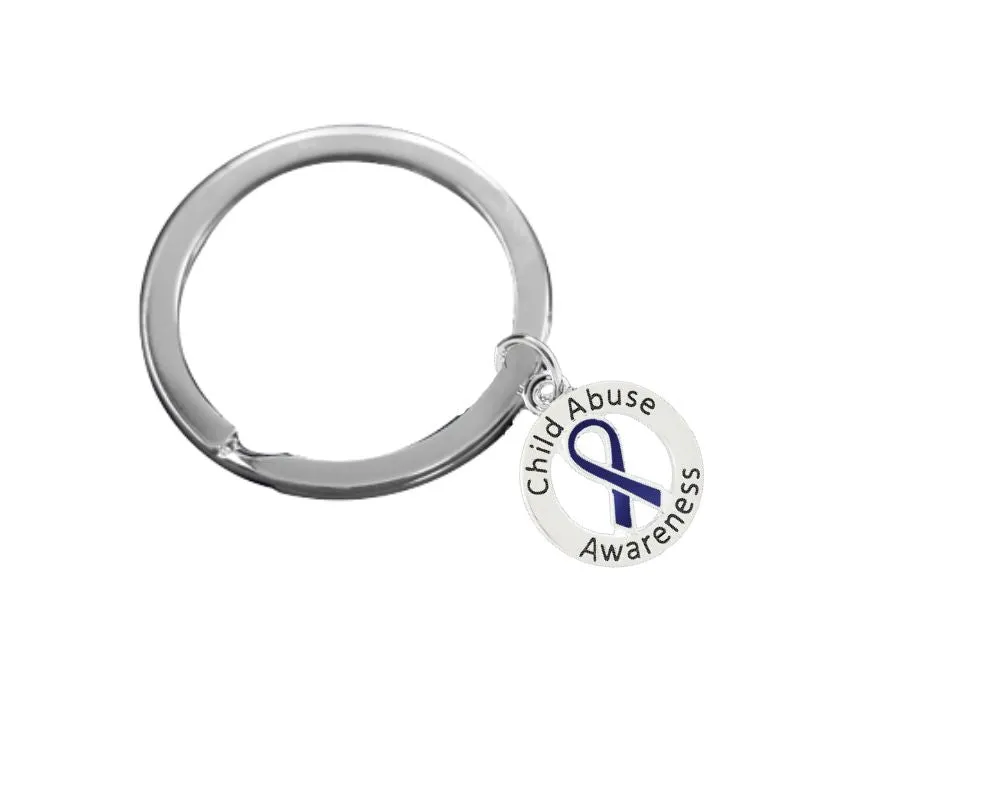 Dark Blue Ribbon Child Abuse Awareness Split Style Keychains