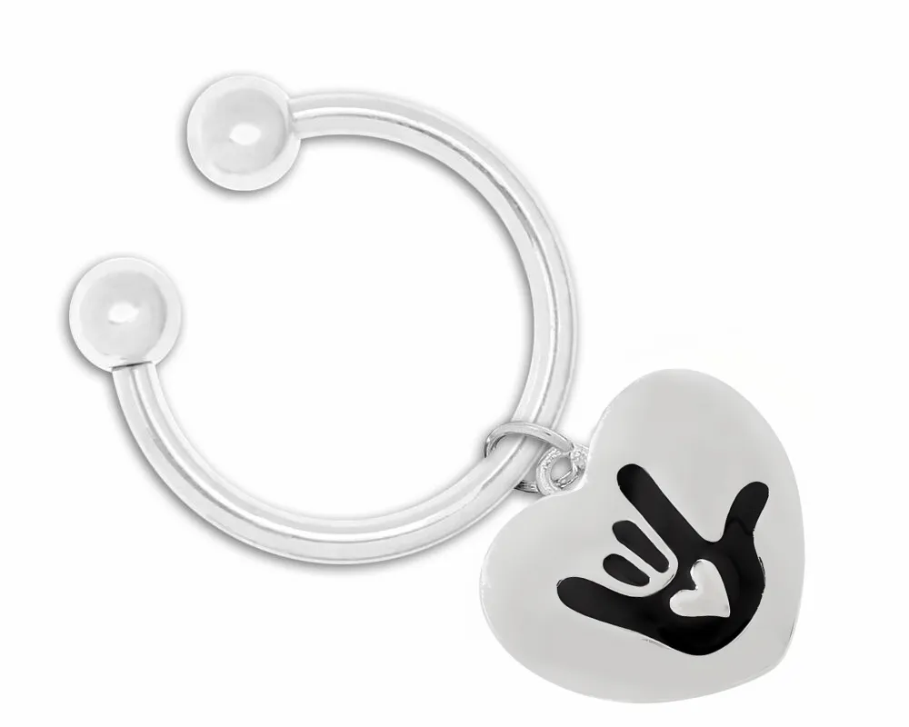 Deaf Awareness I Love You Sign Language Symbol Heart Key Chains