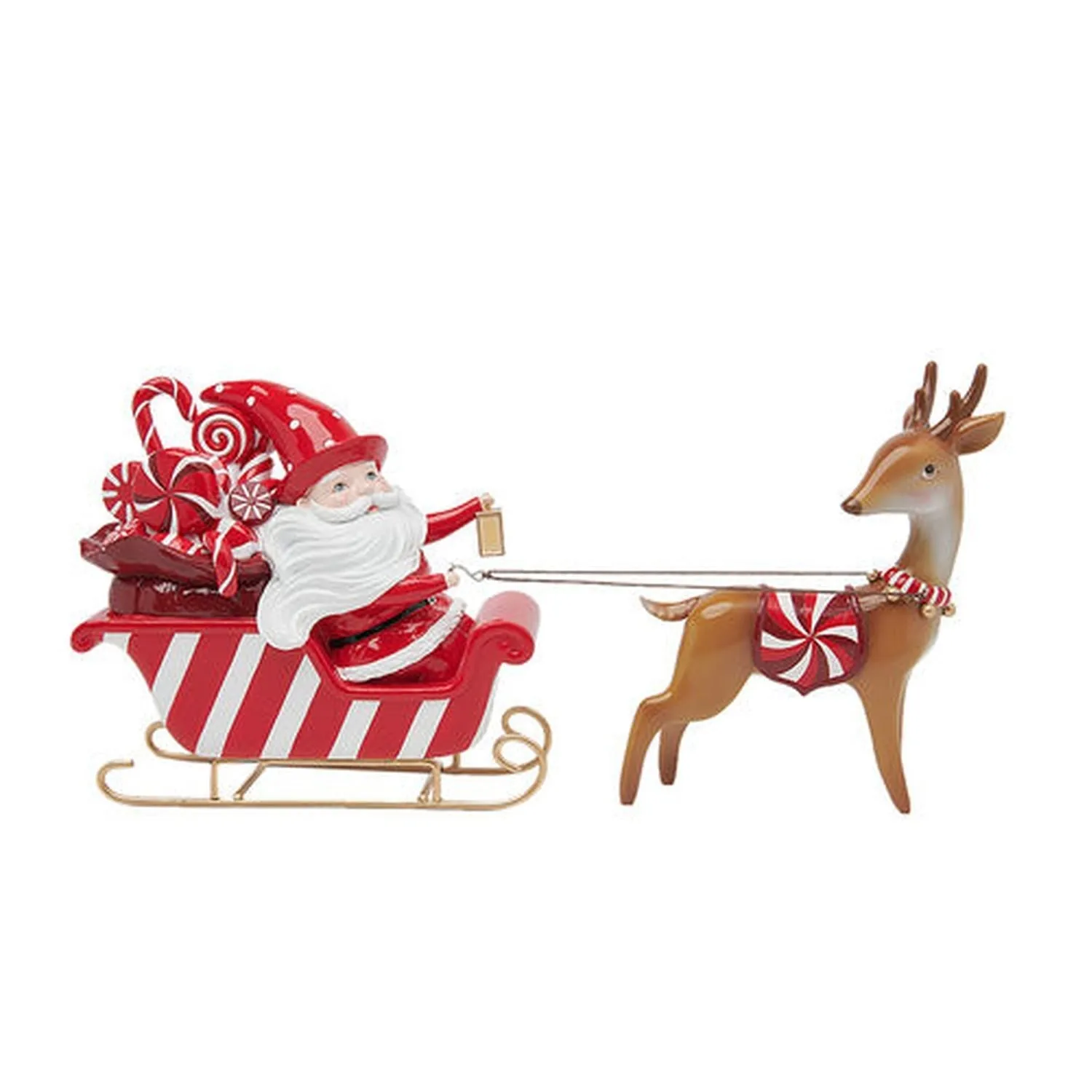 December Diamonds Candy Cane Lace Candy Cane Santa In Sled With Reindeer