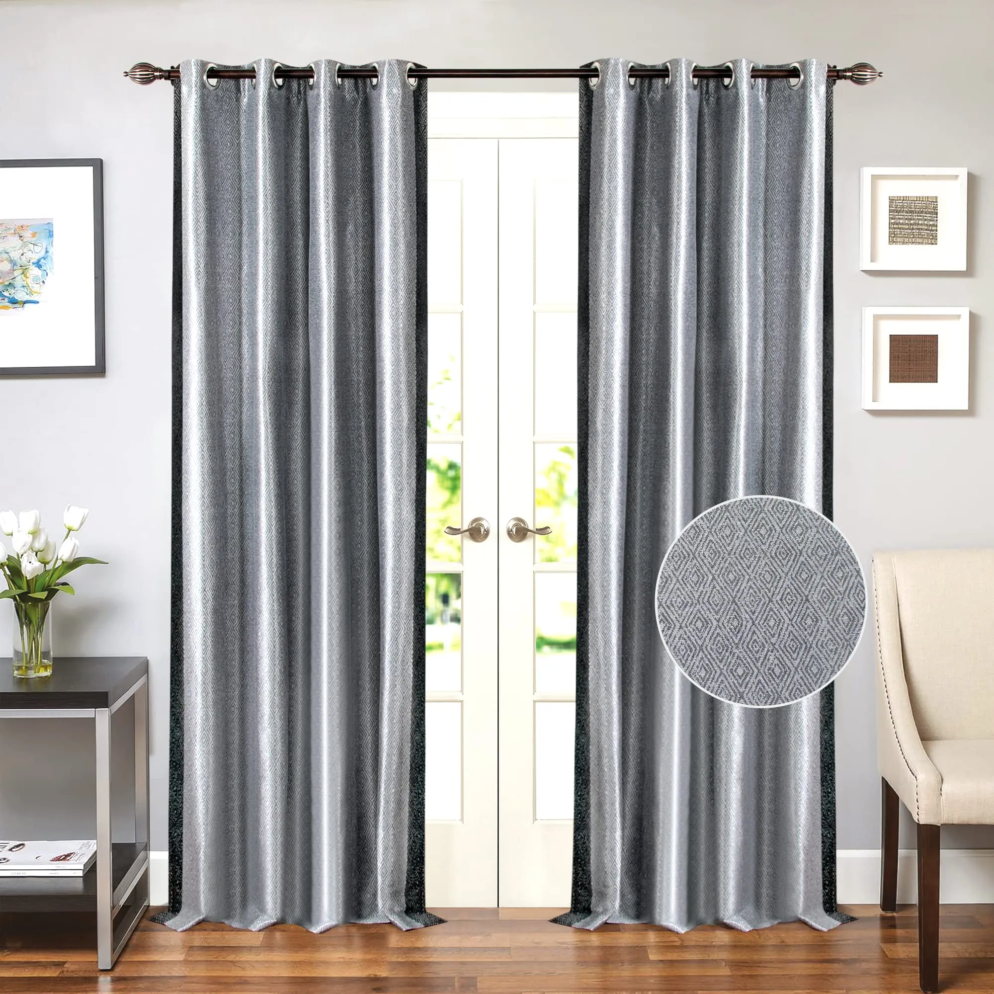 Deco Window Set of 2 Semi-Blackout Curtains for Doors 7.5 Feet Ashley Room Darkening Thermal Insulated Soft Touch Polyester Privacy Panels with Stainless Steel Grommets (Grey)