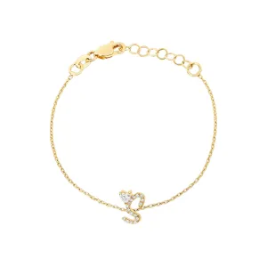 Diamond Initial with Floating Heart Diamond Bracelet