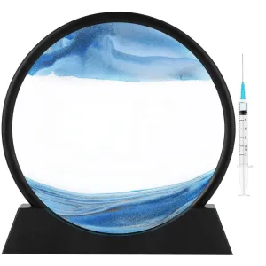 DONDA 3D Moving Sand Art Picture in Motion, Round Tempered Glass, Relaxing Deep Sea Sandscapes with Display Flowing Frame for Desktop, Home, Office, Work, Décor, Kids, Adults (Blue)