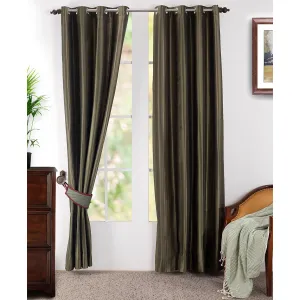 Duo Stripe Textured 2PC Green Curtain Set