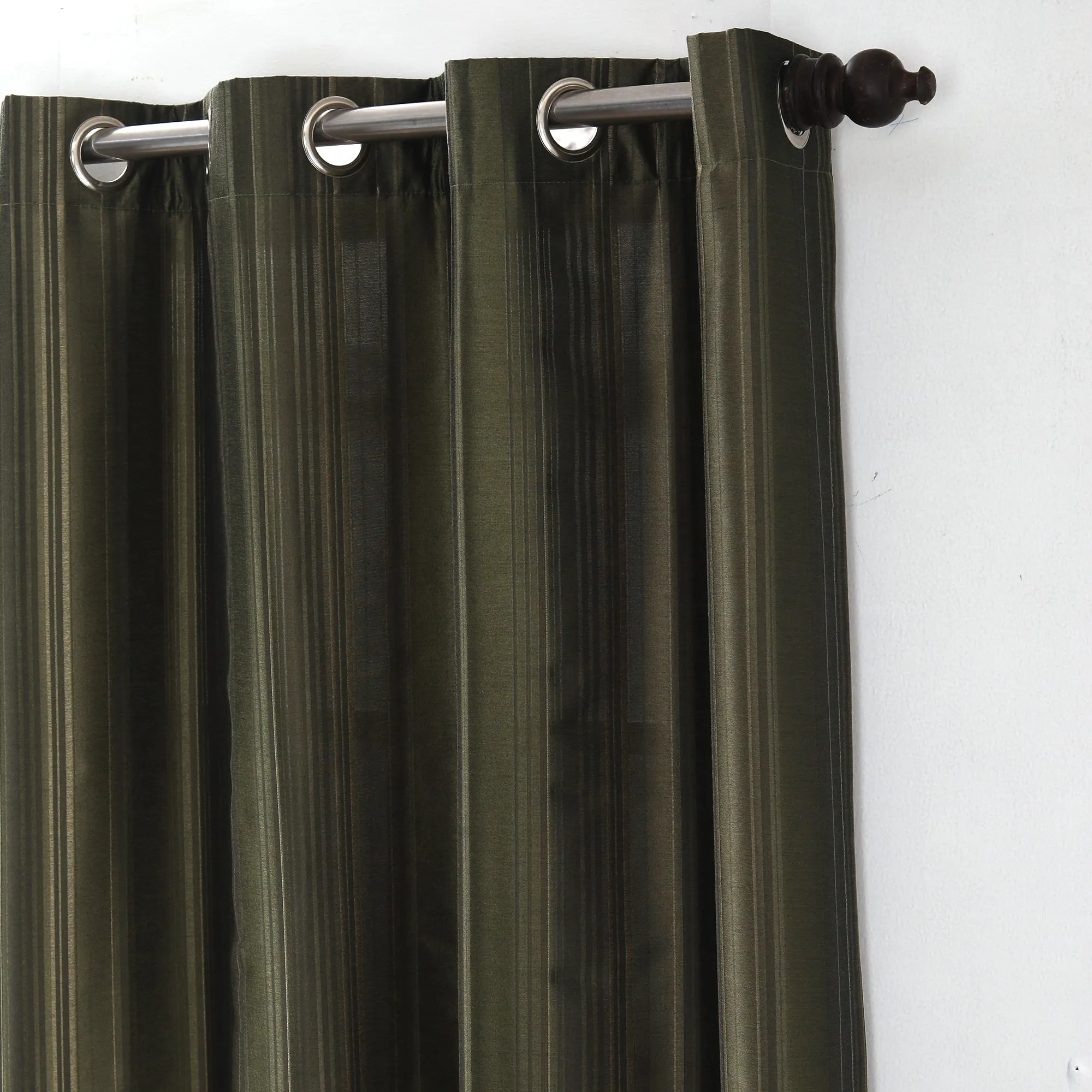 Duo Stripe Textured 2PC Green Curtain Set