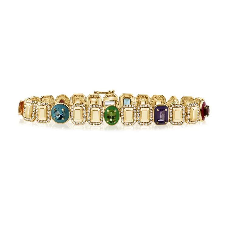 Enamel, Rainbow & Diamond Square Tennis Bracelet