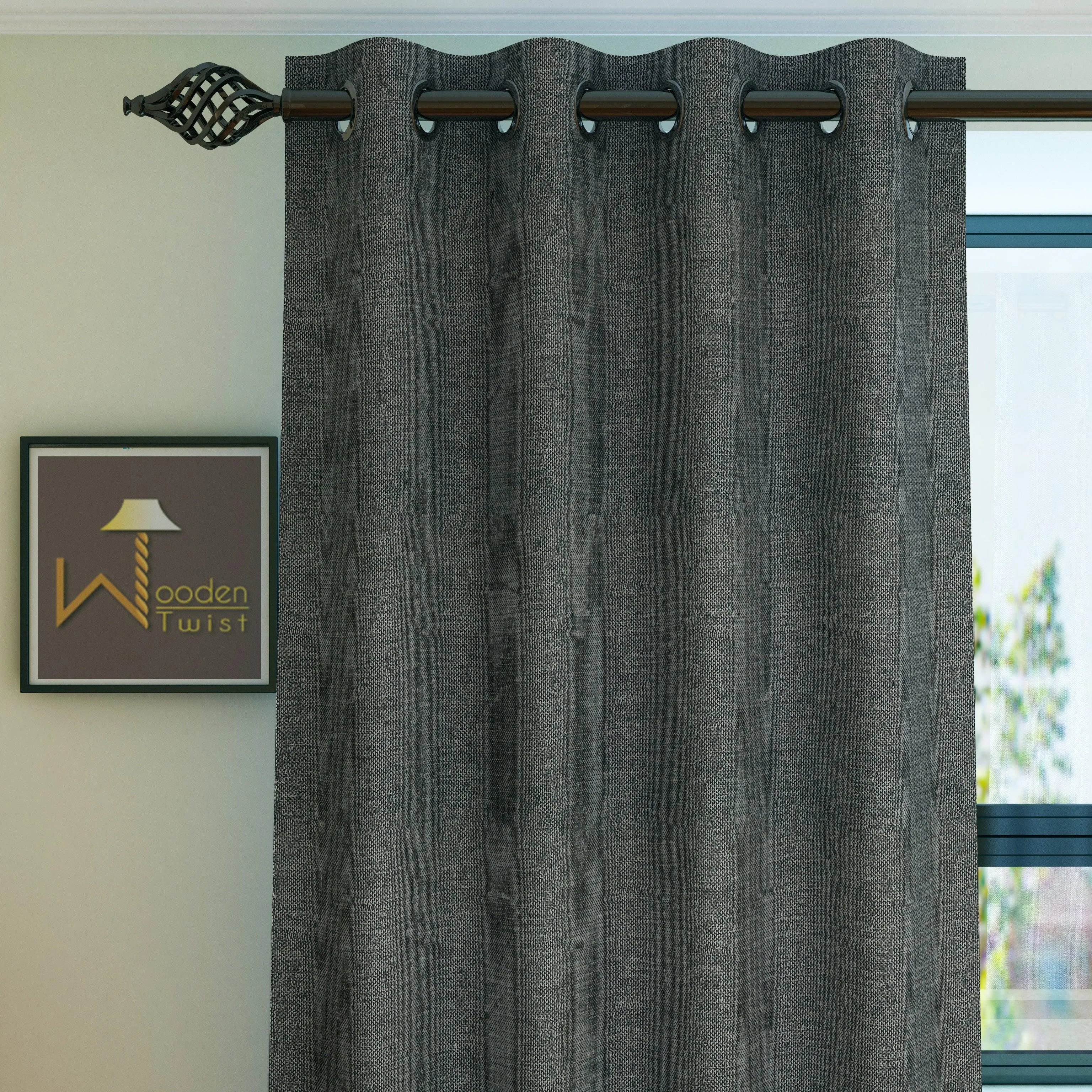 Fabrahome Light Filtering 7 Ft Rectangular Jute Fabric Curtain ( Dark Grey )