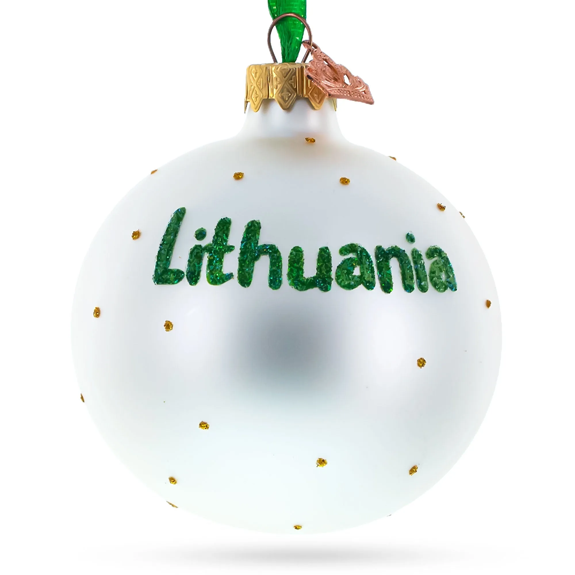 Flag Of Lithuania Glass Ball Christmas Ornament 3.25 Inches