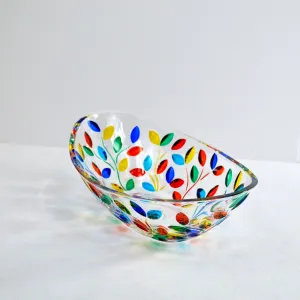 Flowervine Oval Glass Bowl, Handmade and Painted in Italy