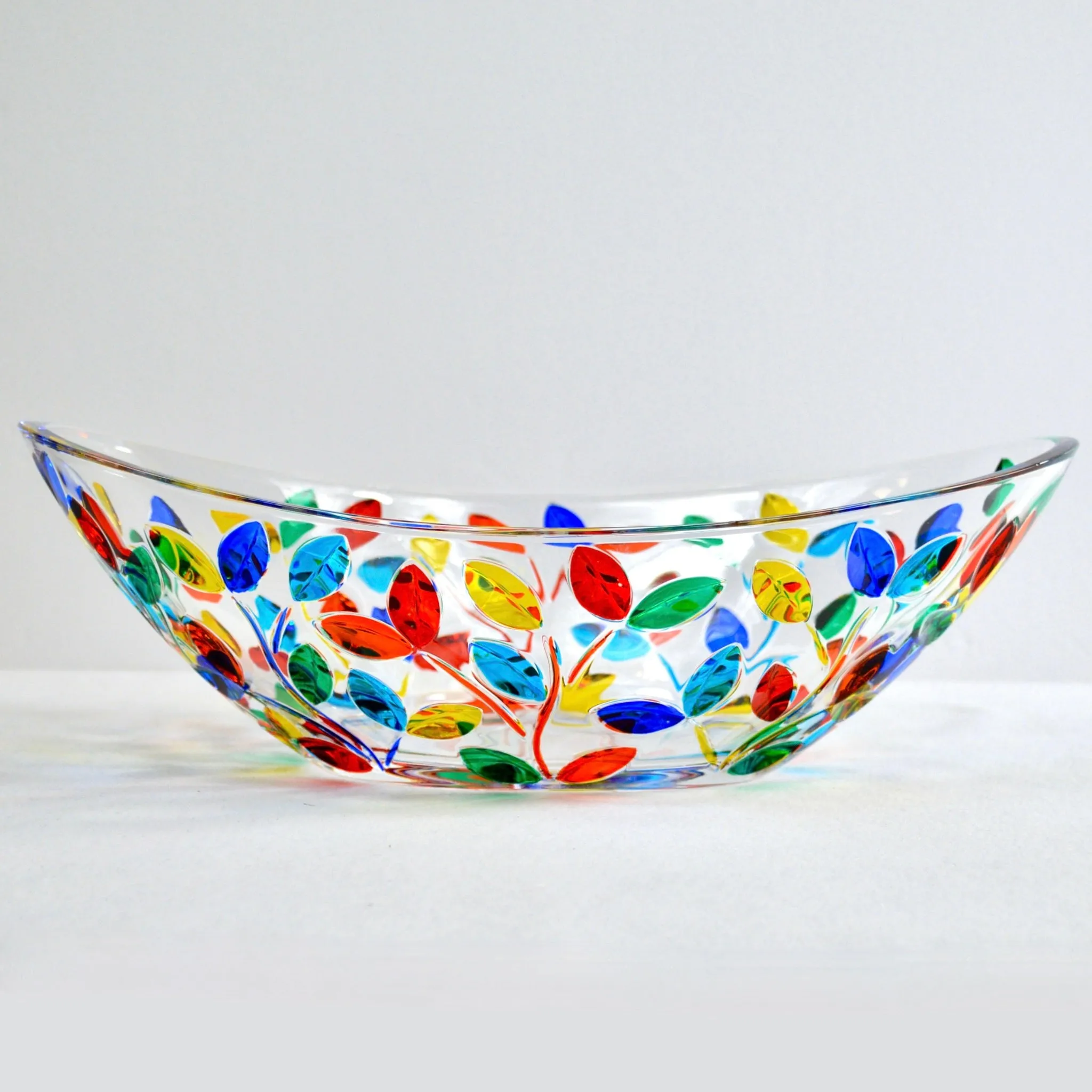 Flowervine Oval Glass Bowl, Handmade and Painted in Italy