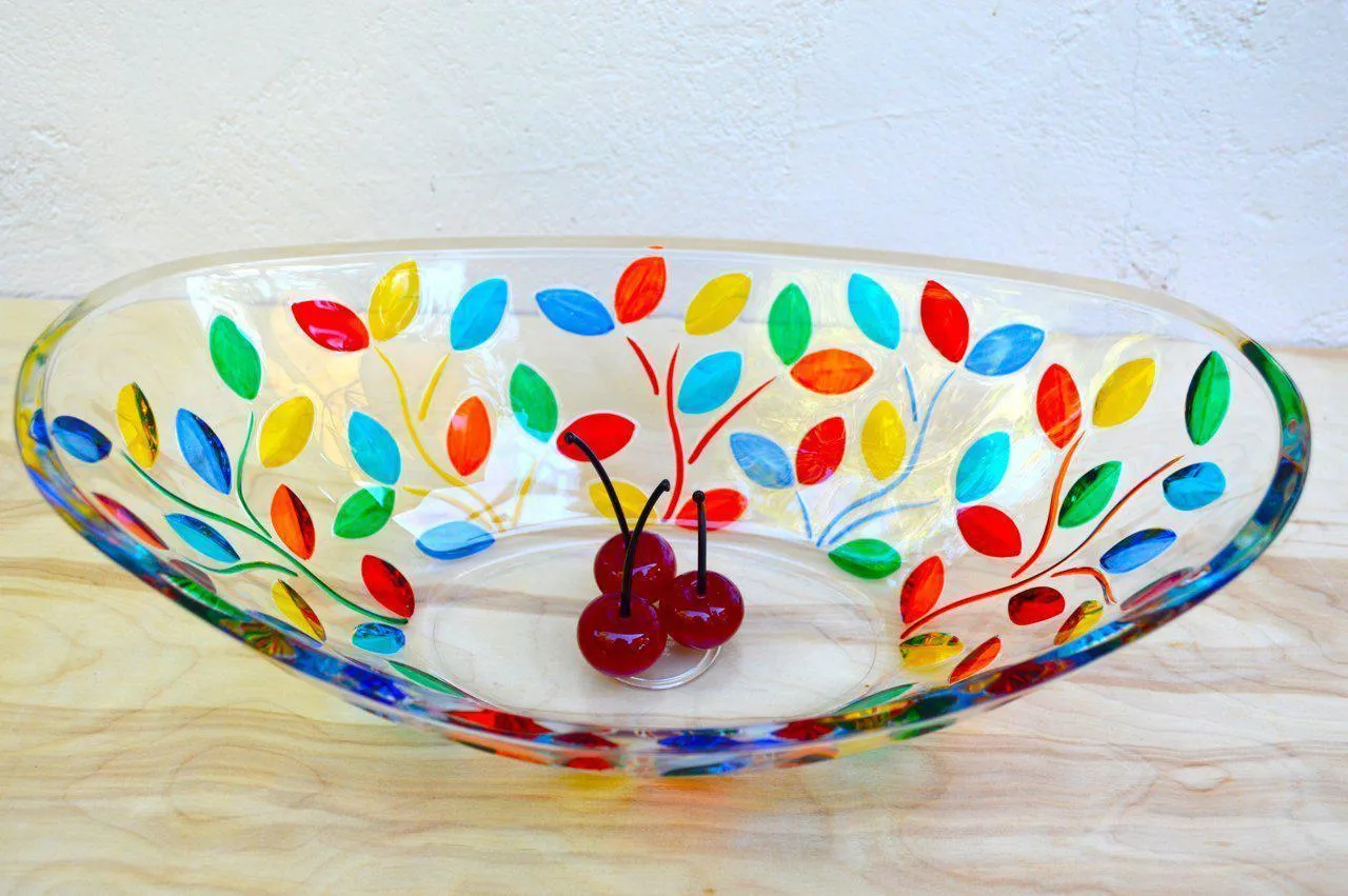 Flowervine Oval Glass Bowl, Handmade and Painted in Italy