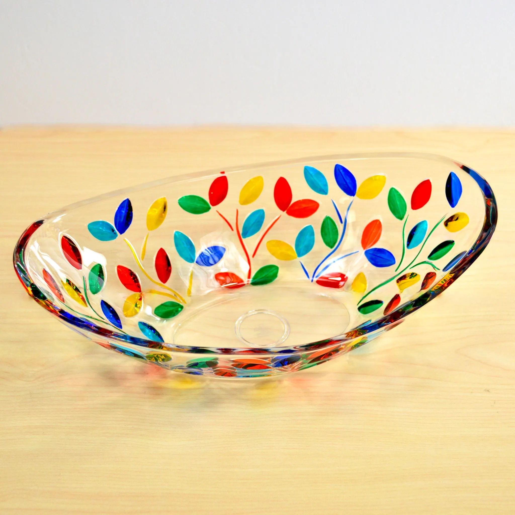 Flowervine Oval Glass Bowl, Handmade and Painted in Italy