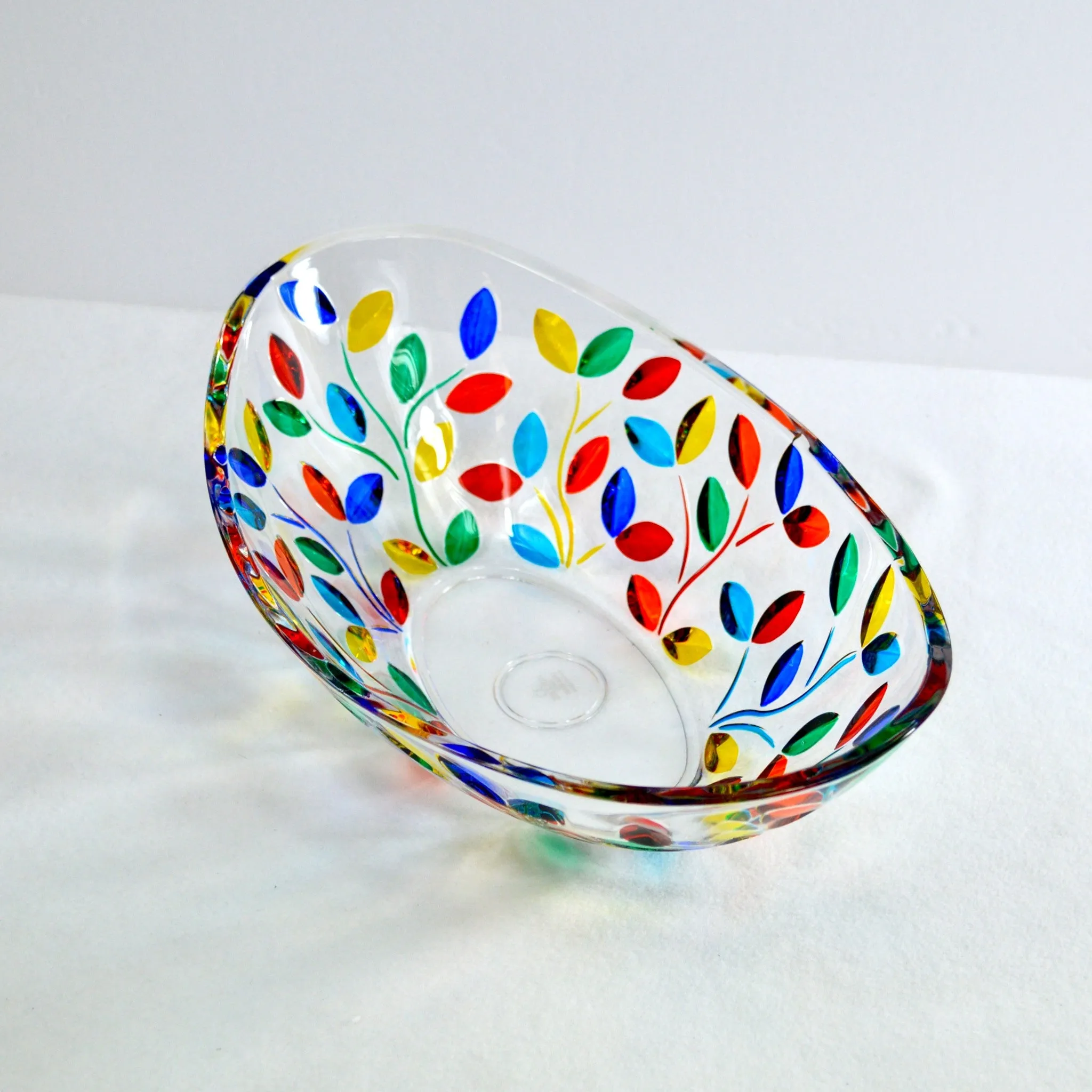 Flowervine Oval Glass Bowl, Handmade and Painted in Italy