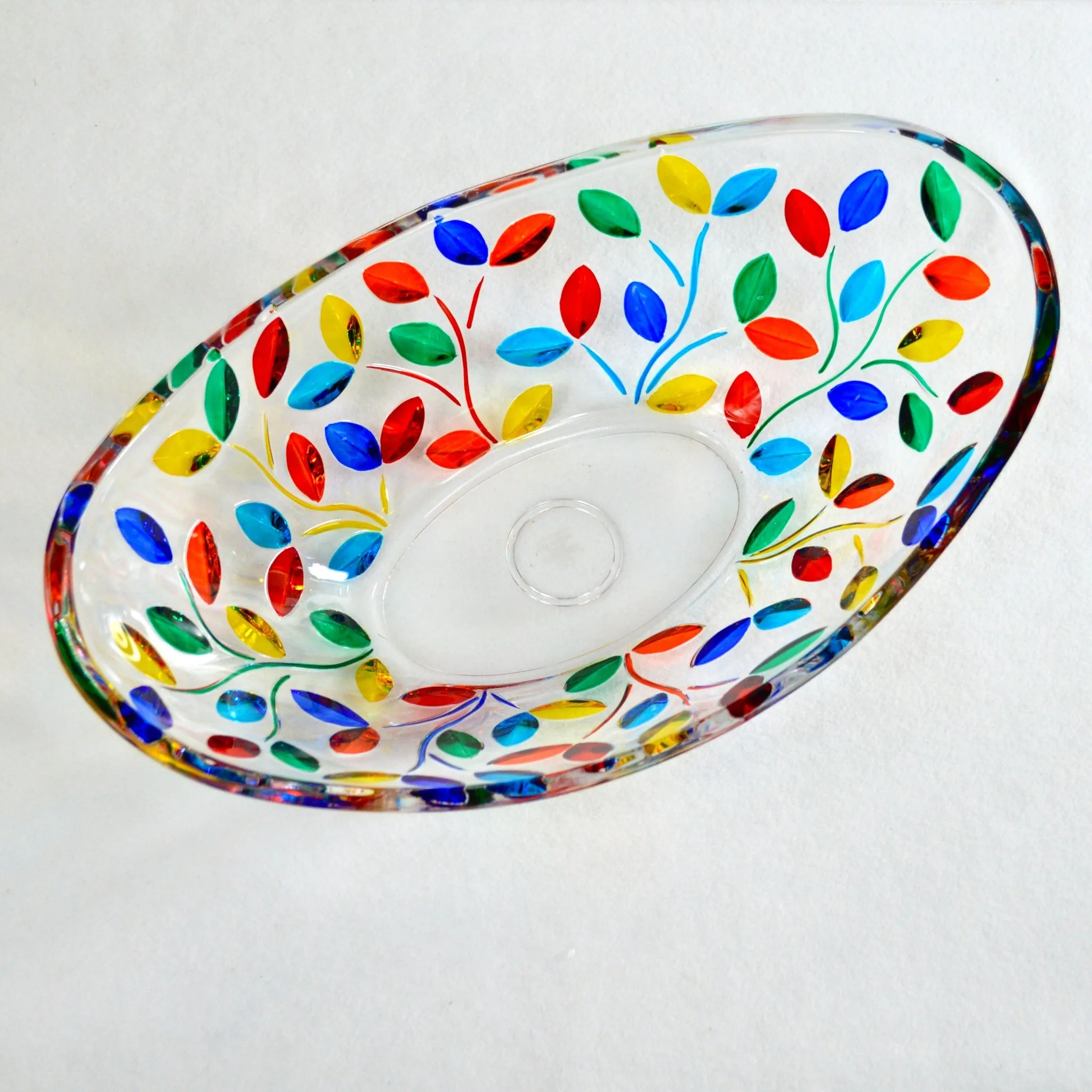 Flowervine Oval Glass Bowl, Handmade and Painted in Italy