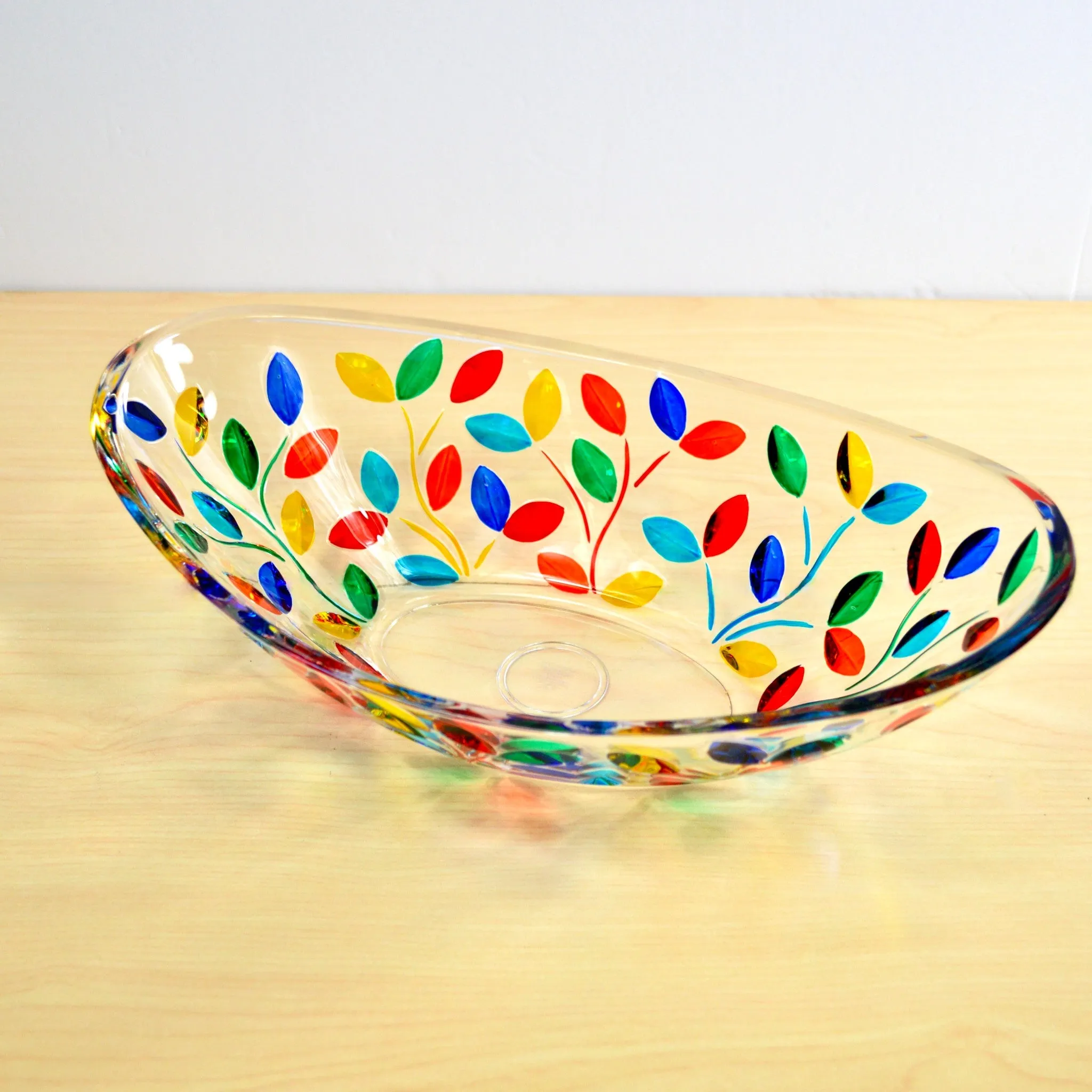 Flowervine Oval Glass Bowl, Handmade and Painted in Italy