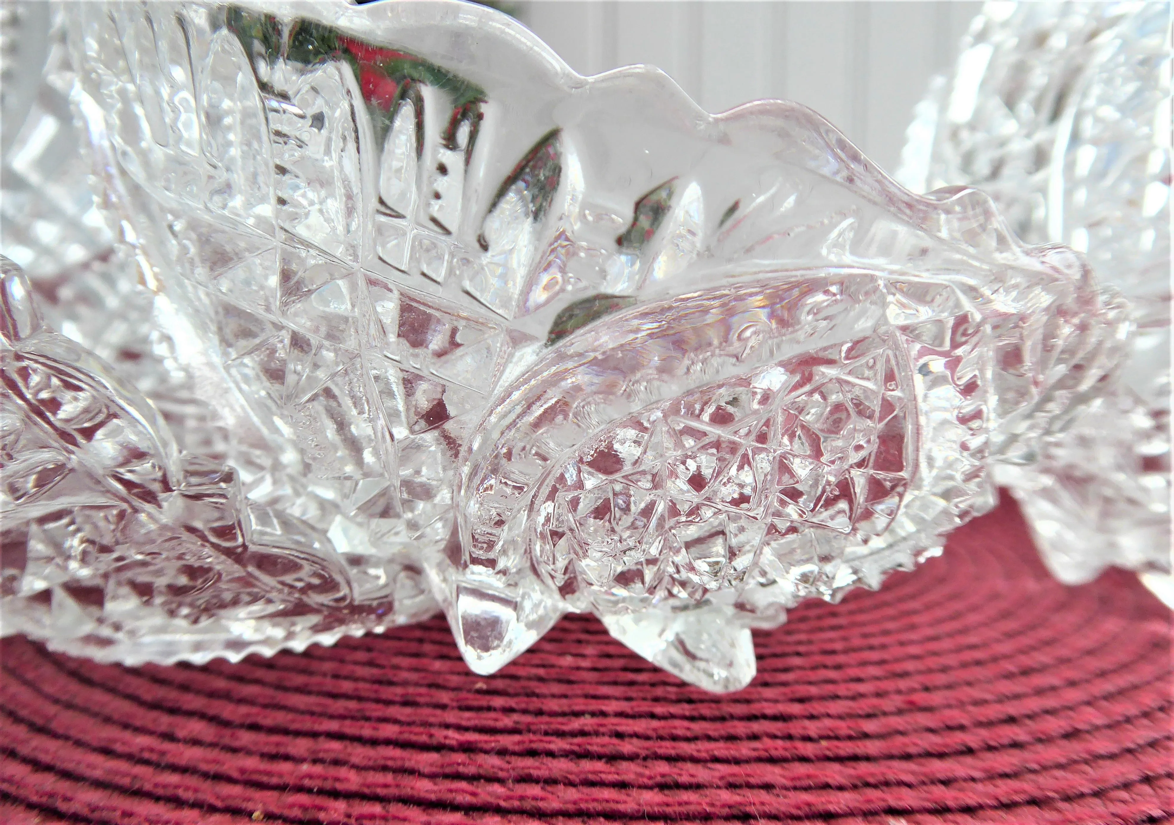 Four Lead Crystal Berry Bowls American Faceted Dessert Diamond Arch Footed 1950s