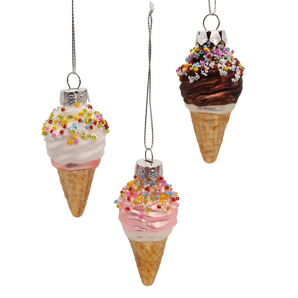 Glass Ice Cream Ornaments, 9-Piece Box