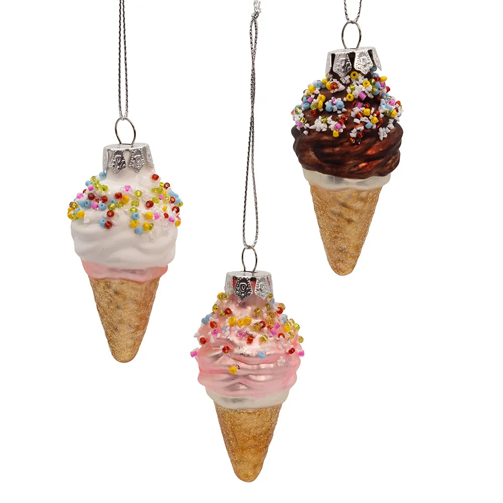 Glass Ice Cream Ornaments, 9-Piece Box