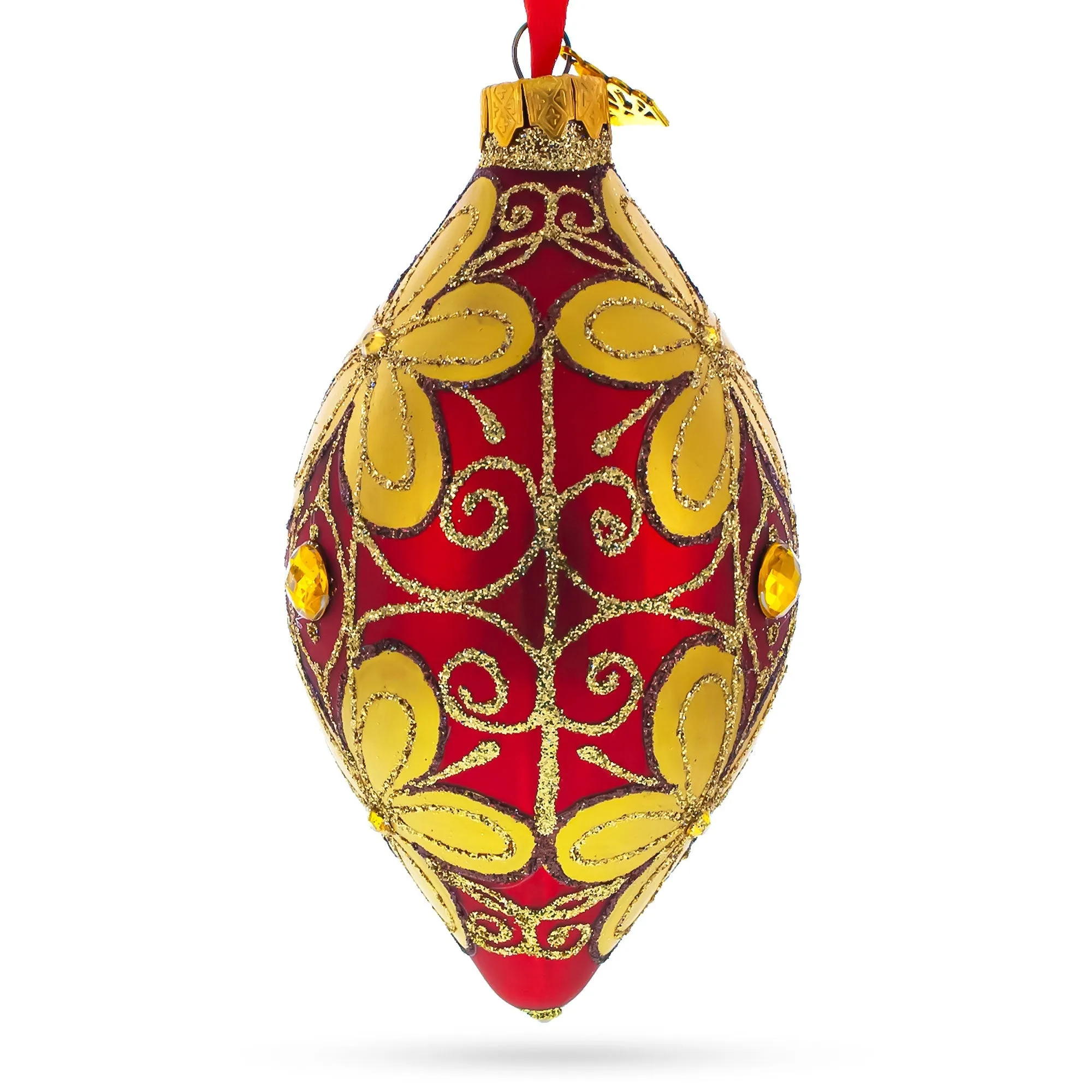 Golden Flowers On Glass Rhombus Christmas Ornament