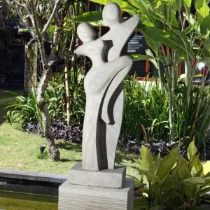 Hand Carved Grey Sandstone Dancers Stone Sculpture With Plinth