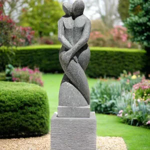 Hand Carved Sandstone Modern Tango Embrace Stone Sculpture With Plinth