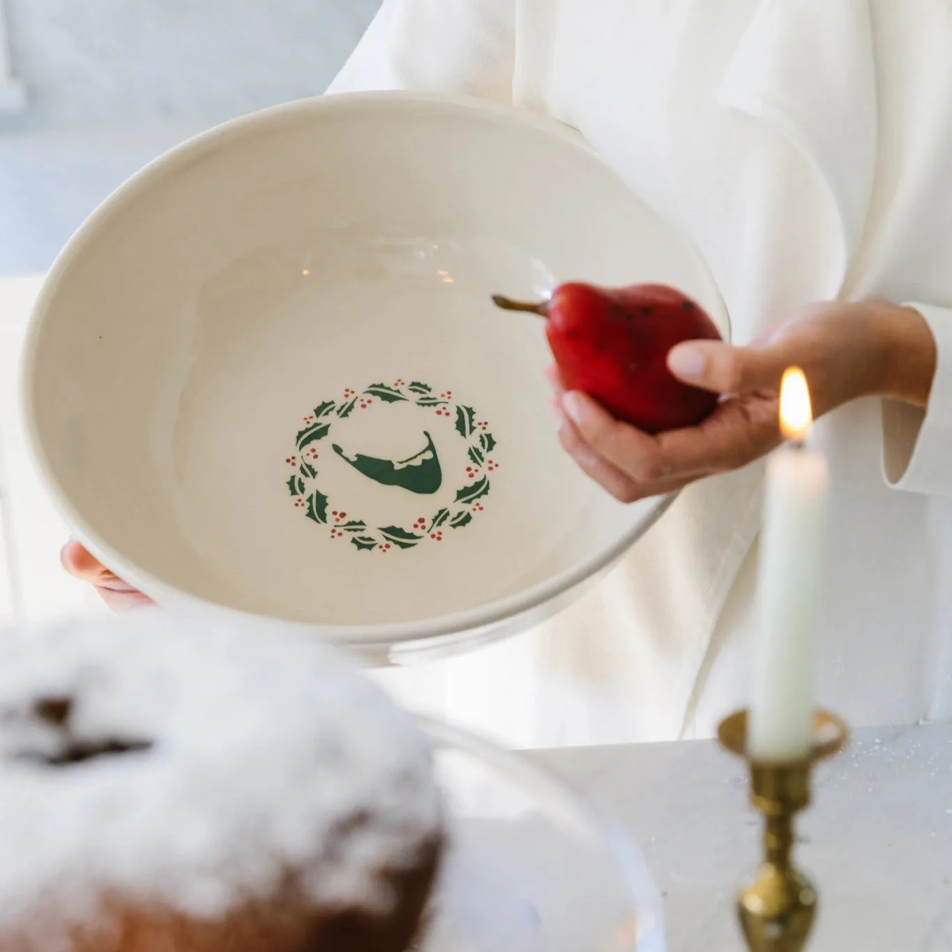 Handcrafted Holly Wreath Serving Bowl by Emily Johnson