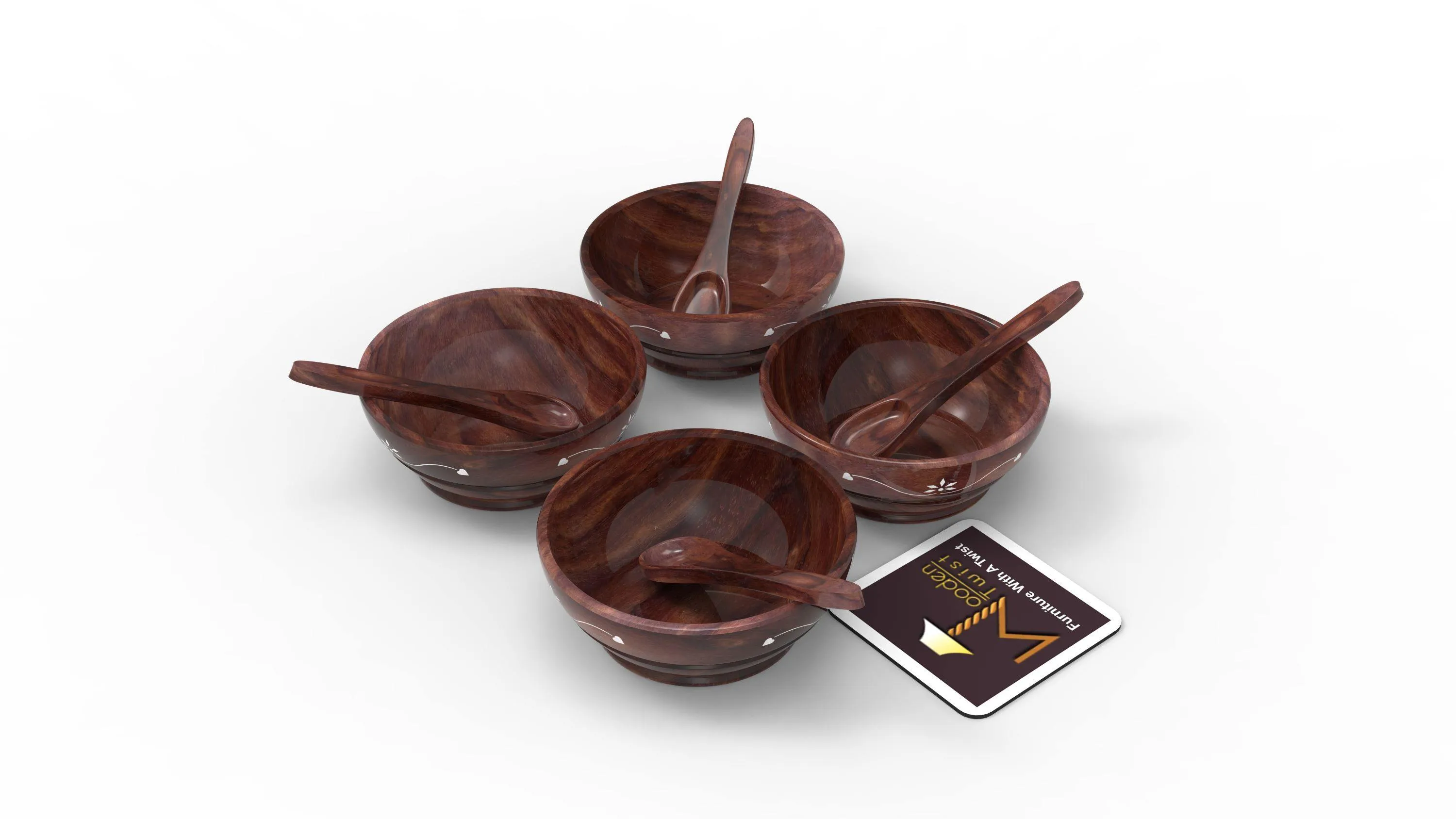 Handcrafted Wooden Bowls With Spoons Set of 4