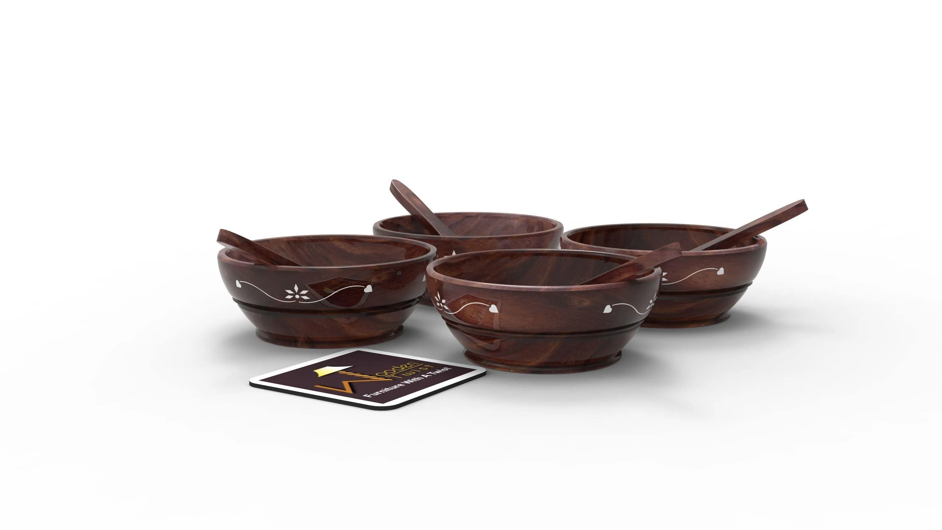 Handcrafted Wooden Bowls With Spoons Set of 4